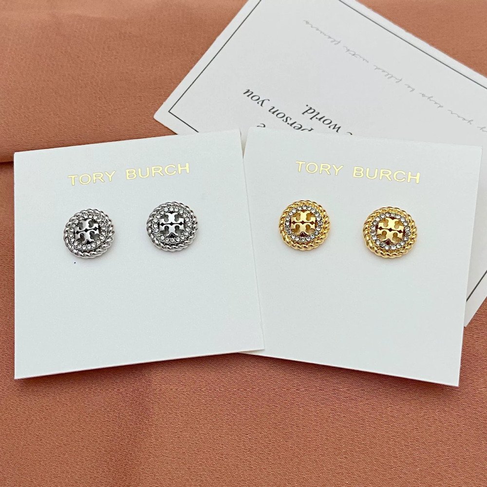 Tory Burch Personalized Hollow Round Letter Metal Stud Earrings